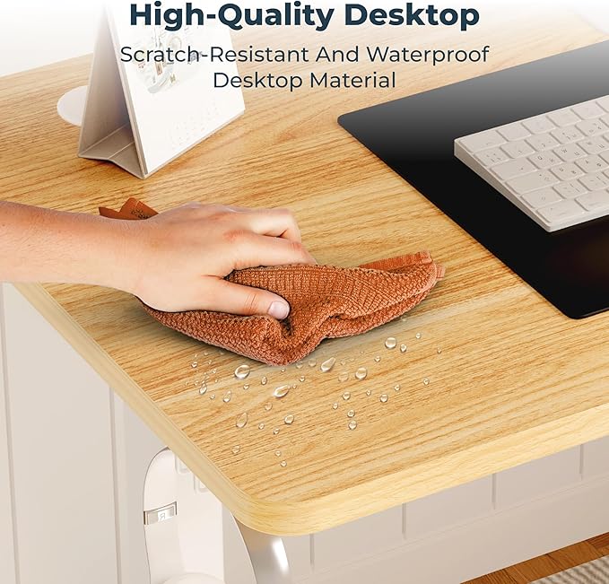 FitStand Adjustable Stand Up Desk with Memory Preset,Electric Standing Desk 47 x 24 Inch Home Office Desk Computer Workstation Sit Stand Desk, Splice Maple Top + White Frame