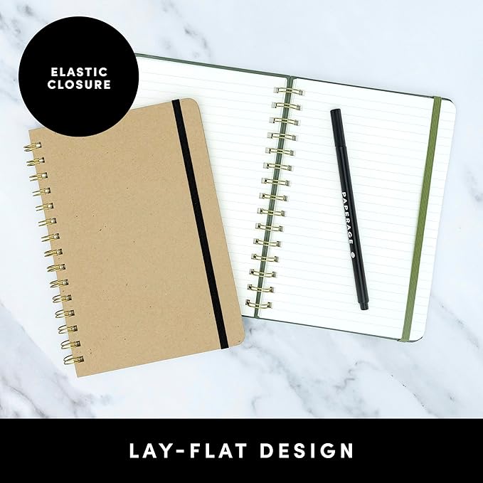 PAPERAGE Lined Spiral Journal Notebook, (Black), 3 Pack, 160 Pages, Medium 5.5 inches x 8 inches - 100 GSM Thick Paper, Hardcover, Double-Wire Spiral Journal & Notebook