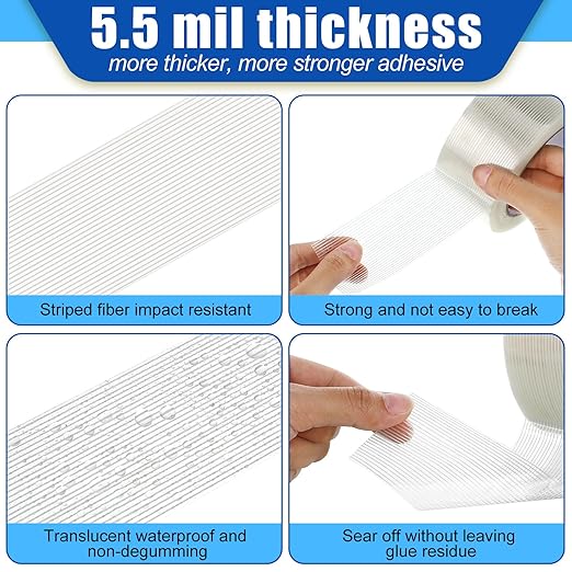 Treela 30 Rolls Strapping Tape 2 Inch X 60 Yards 5.5 Mil Fiberglass Filament Tape Transparent Reinforced Heavy Duty Packing Strips for Shipping Sealing Binding Fixing