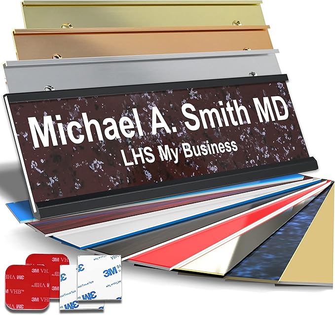 Custom Name Plate with Choice of Mounting for Walls, Doors, Desk Holders, Cubicles, Hanging and More - Personalized Canberry Marble Plastic White Letters - USA Made 2x8 - S5