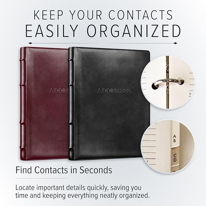 Gallery Leather Large Address Book with Alphabetical Tabs up to 480 Records, Leather Notebook Hardcover, Telephone and Address Books - 9x7", Desk Address, Acadia Hope