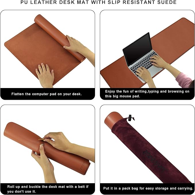 ZORESYN PU Leather Desk Pad (55.1"x15.8") - Waterproof Office Desk Mat for Keyboard and Mouse - Light Brown Extended Mouse Pad with Nonslip Base