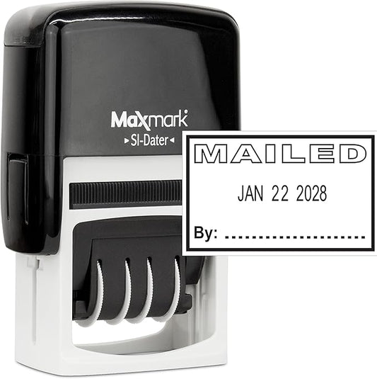 MaxMark Office Self Inking Date Stamp with Phrase Mailed - Black Ink
