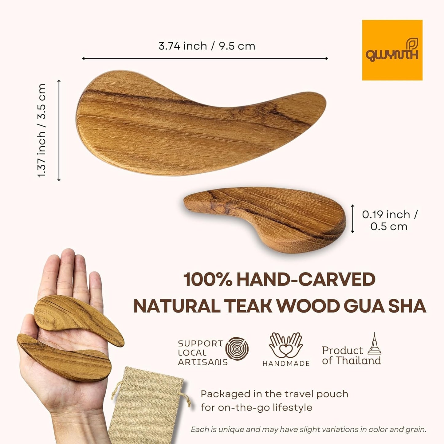 Teak Wood Gua Sha Facial Tool for Face and Body Massage, Anti-Aging Reduce Puffiness Wrinkles Shape Jawline Skincare Routine Treatment, Wooden Gua Sha Massager with Travel Pouch for Gift Set