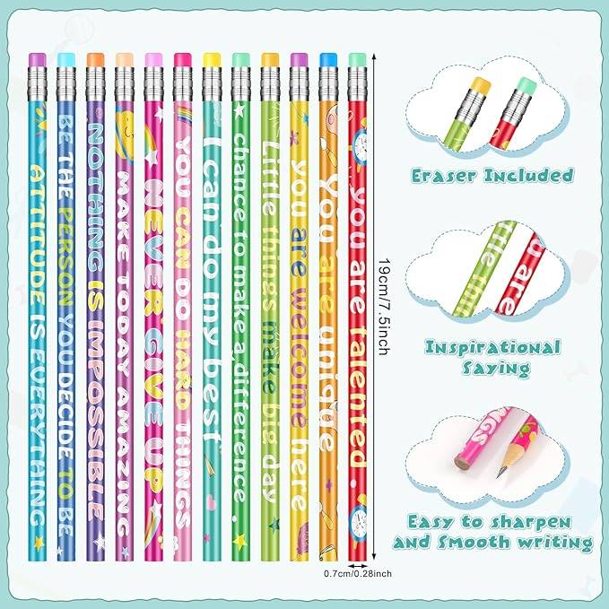 60 Pcs Motivational Pencils Bulk, Rainbow Inspirational School Pencils for Classroom, Cute Pencil with Encourage Positive Sayings, Back to School Supplies for Kids Student Teacher Classroom Reward