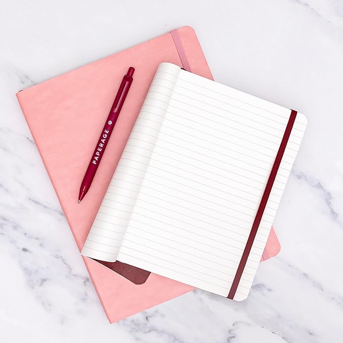 PAPERAGE Softcover Lined Journal Notebook (Blush), 160 Pages, Medium College Ruled Notebook, 5.6 inches x 7.9 inches - 100 GSM Thick Premium Paper, Soft Vegan Leather Journal for Home, Work & School