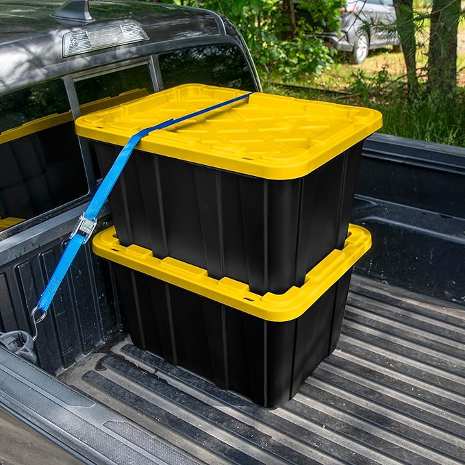 Sterilite 12-Pack Industrial Tote, Plastic Storage Container Bins with Lids, 27 Gallon - Heavy-Duty Organizing Containers for Closet, Bathroom, and Office