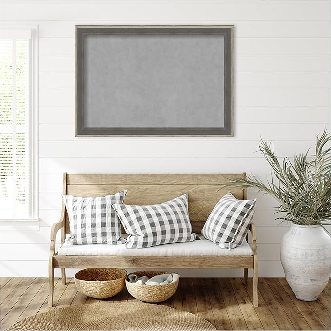 Amanti Art Grey Framed Magnetic Board 29x41 Large Vision Board for use with Magnets, 100% Metal Sheet to Display Items as Office Decor or for Home Organization in mudroom, Kitchen or Kids Room