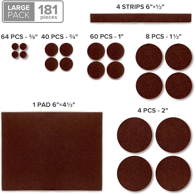 Felt Furniture Pads X-PROTECTOR 181 PCS Premium Furniture Pads - Felt Pads Furniture Feet Best Wood Floor Protectors - Protect Your Hardwood & Laminate Flooring!