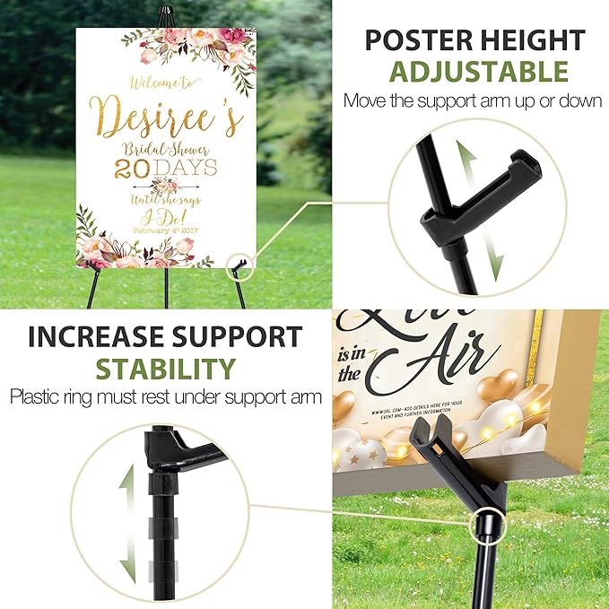 VAIIGO 63" Easel Stand for Wedding Sign Poster Display Easel Floor Adjustable Metal Black Art Easel Instant Folding Tripod Easel for Painting Canvas Wedding Welcome Sign Stand, 1Pack