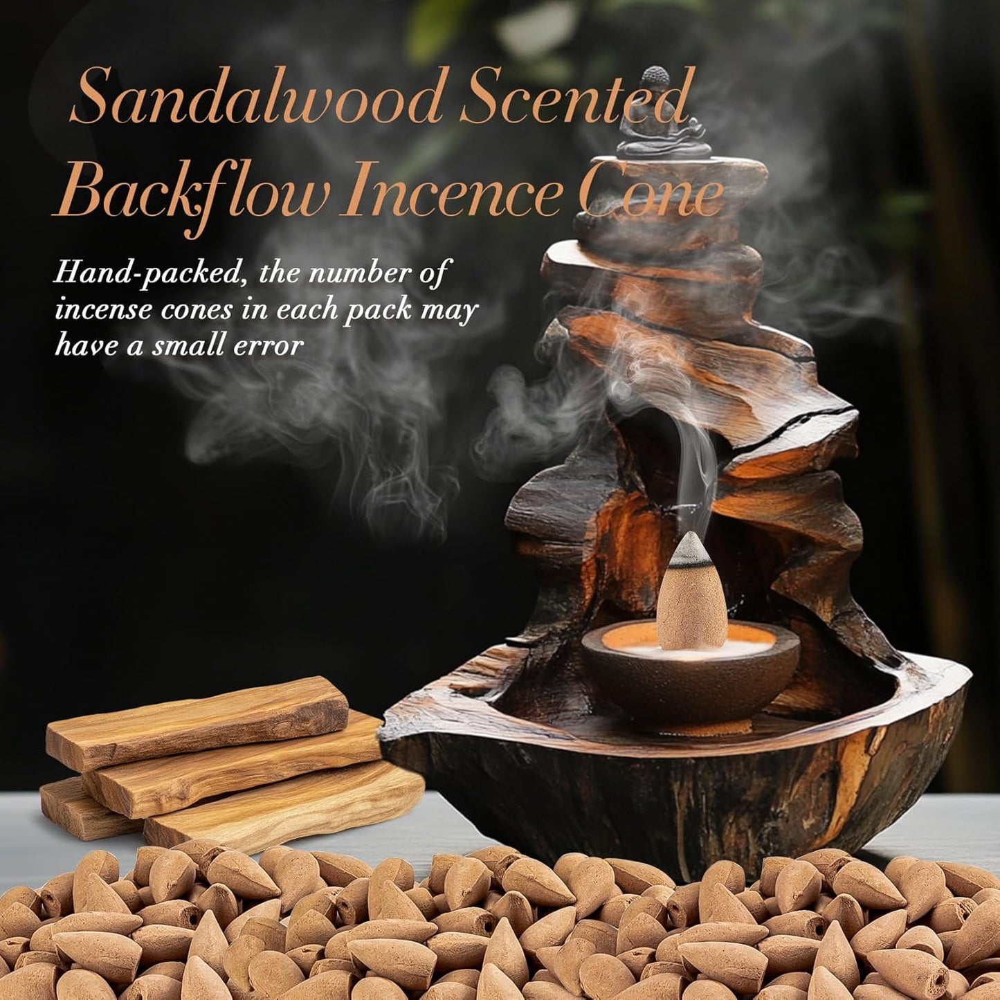 Sukh Backflow Incense Cones for Waterfall - 108 PCS Waterfall Scented Cone Bulk Aromatic Smoke Fountain for Aromcatherapy Yoga Relaxation Home Decor(Sandalwood Scents)