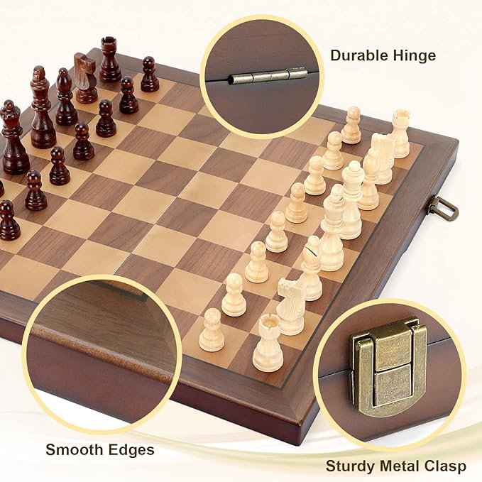 Magnetic Wooden Chess Set for Adults Kids 12'' Chess Board with Handmade Pieces, Folding Portable Travel Unique Chess Sets Game for Tournament Professional Beginner
