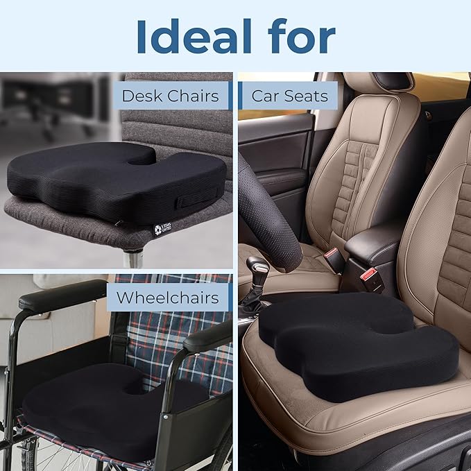 5 STARS UNITED Seat Cushion for Tailbone Pain Relief – Memory Foam Cushion for Coccyx, Hip, Hemorrhoid, Sciatica & Post-Surgery Recovery – Wheelchair, Car, Desk, Gaming & Office Chairs, D Gray