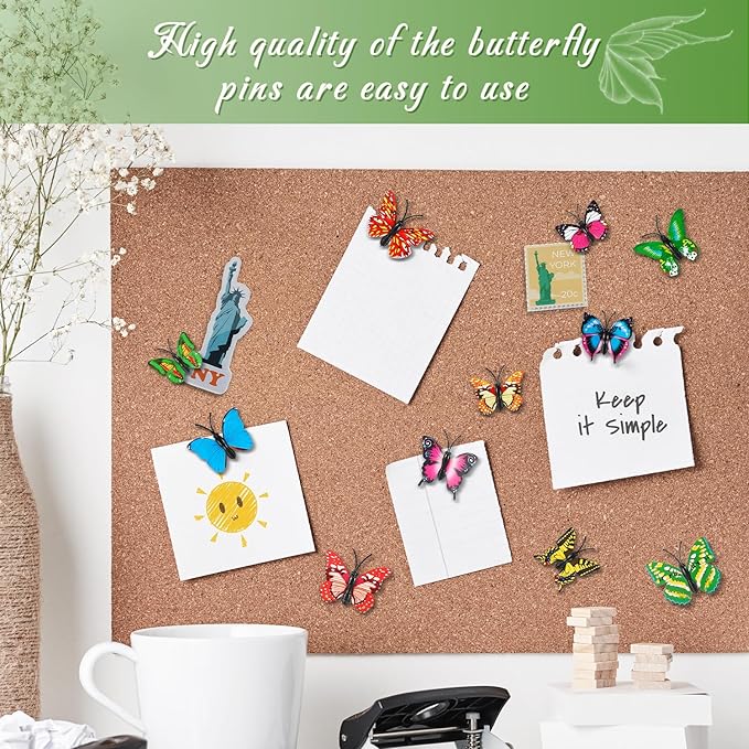 50Packs Purple Butterfly Push Pins Decorative Thumb Tacks Pushpins for Cork Board Thumbtacks for Hanging for Board Bulletin Corkboard Cubicle Wall in Office Decor Home Decorations