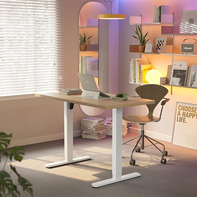 HUANUO 48" x 24" Electric Standing Desk Adjustable Height, 4 Memory Height Settings, Headphone Hook, Cable Manager, Sit Stand Up Desk for Home Office & Computer Workstation, Natural