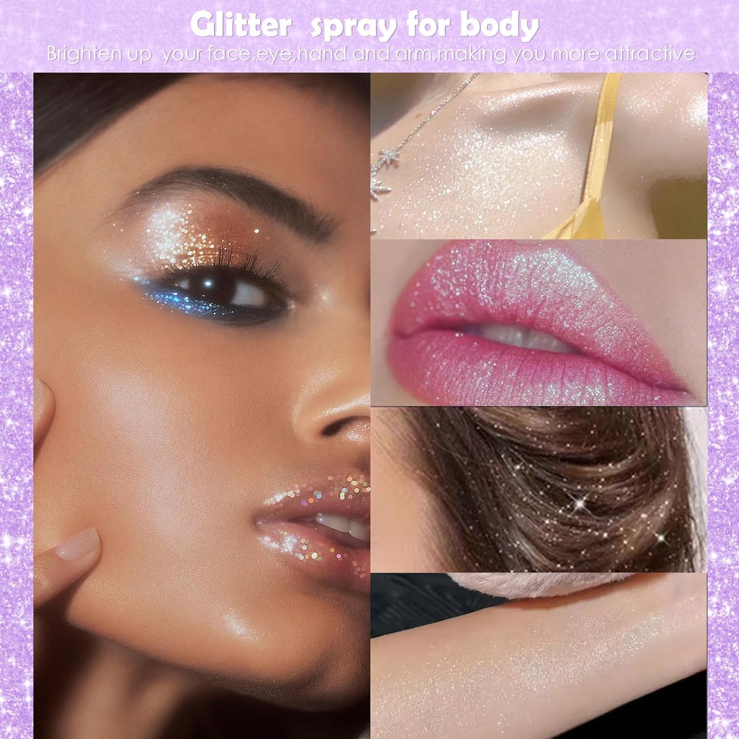 Yosca Body Glitter Spray, 30ML Loose Body Shimmer Powder Iridescent Hair Spray White Glitter Sparkle Highlighter Makeup Mardi Gras Concert Party Rave Accessories for Clothes Hair Face Nail Art