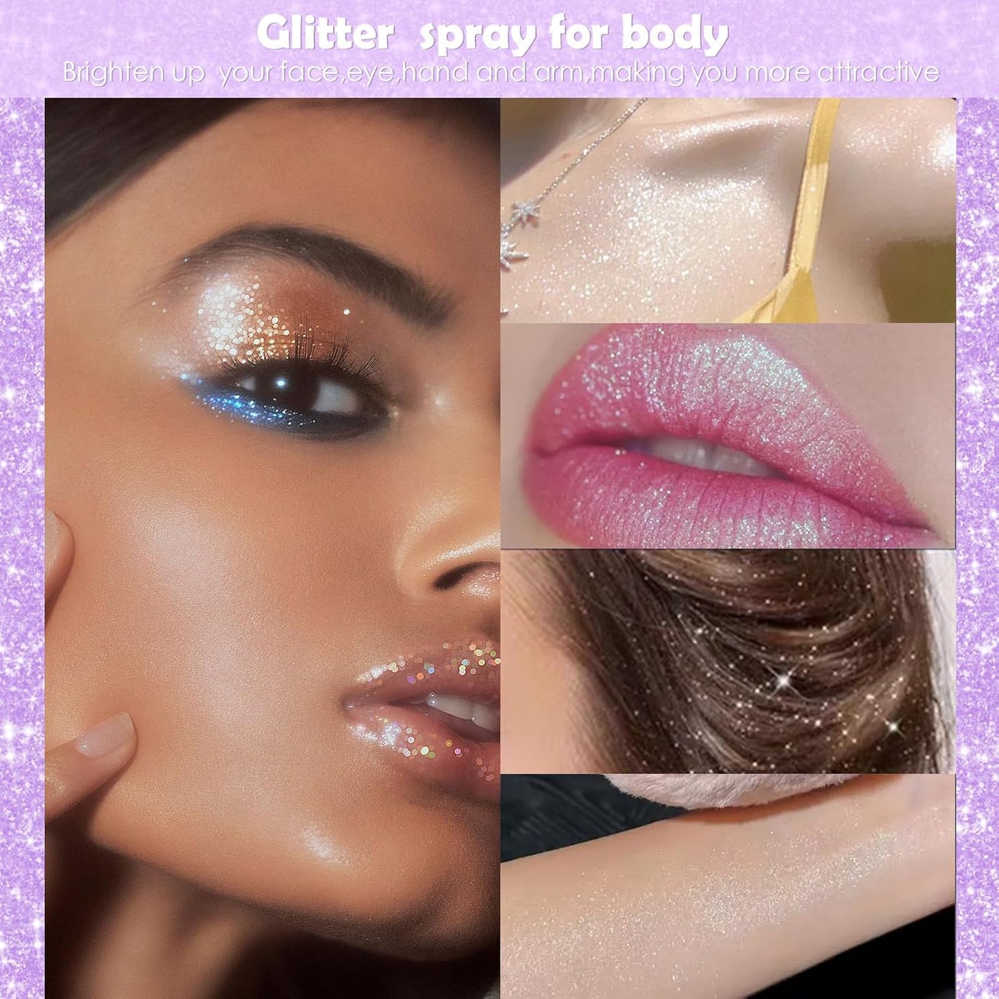 Yosca Body Glitter Spray, 30ML Loose Body Shimmer Powder Hair Spray Gold Glitter Sparkle Highlighter Makeup Mardi Gras Festival Accessories for Rave Clothes Hair Face Nail Art