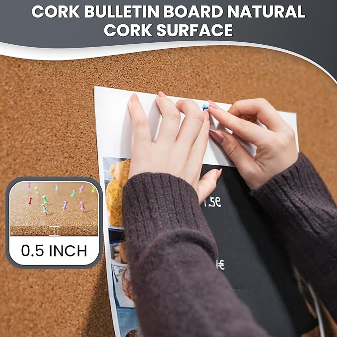 36"x24" Lockable Enclosed Bulletin Board, Outdoor Cork Weather-Resistant Aluminum Frame Notice Board, Wall Mounted Display Case Acrylic Doors for School,Office,Silver Frame w/Cork