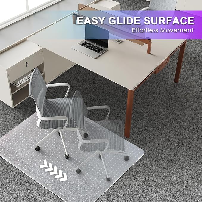 Vicwe Office Chair Mat for Carpet, 2 Pack, 46''x 60' Heavy Duty Chair Mat for Carpeted Floors, Easy Rolling Hard Mat for Office Chair on Carpets, Anti-Slip Carpet Protector Mat Clear,Ship Flat