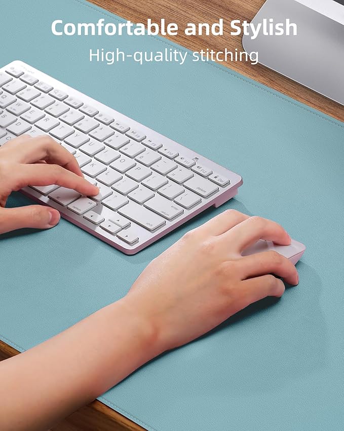Leather Desk Pad Protector, Mouse Pad, Office Desk Mat, Non-Slip PU Leather Desk Blotter, Laptop Desk Pad, Waterproof Desk Writing Pad for Office and Home (Teal, 31.5" x 15.7")