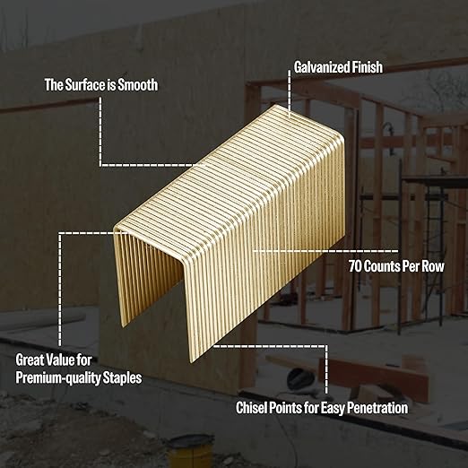 meite 16 Gauge 1-Inch Wide Crown Staples 2'' Leg, Galvanized P-Type Heavy Duty Construction Staples for Stapler Gun - Roofing Flooring Fencing House-Wrap, Strong Holding & Tear-Resistance, 10,000 PCS