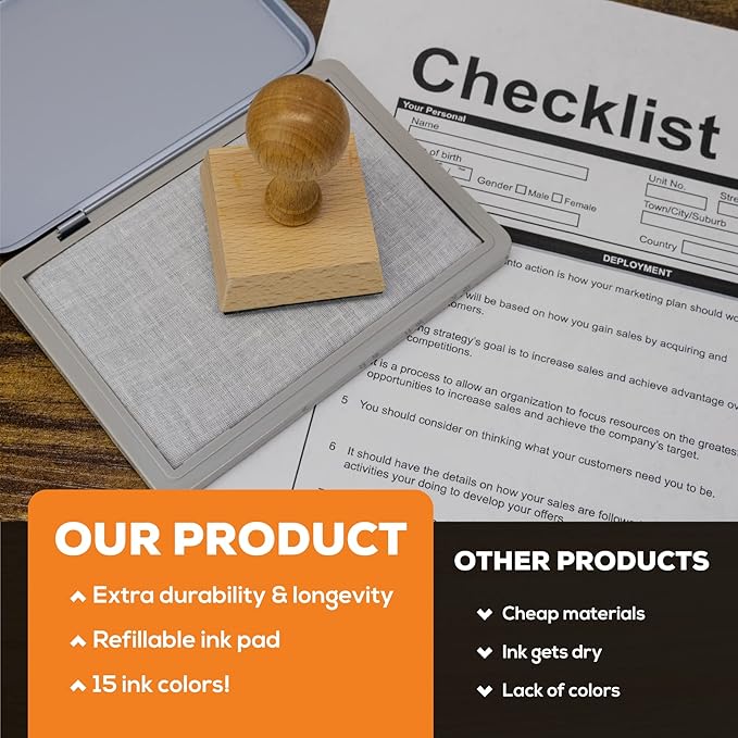 Metal Case Stamp Pad Medium Size, Red Color - Size: 3" x 4" - Choose from 15 Ink Colors
