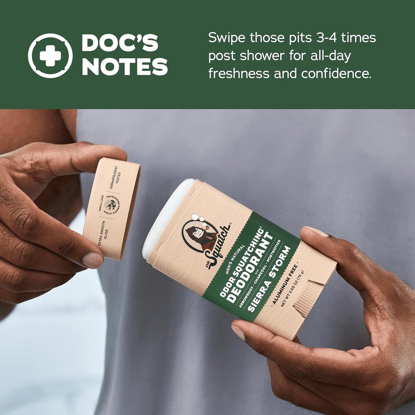 Dr. Squatch Natural Deodorant for Men - Sierra Storm – Smells Like Giant Mountain Sequoias - Odor-Squatching Men's Deodorant Aluminum Free (2.65 oz, 3 Pack)