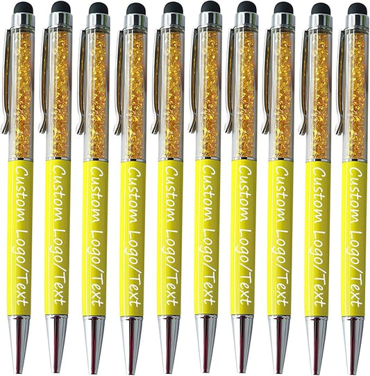 Customized Pens with Name/Logo - Touch Screen Stylus Ballpoint Pen, Perfect for Weddings, Business & Personalized Gifts (Yellow,30)