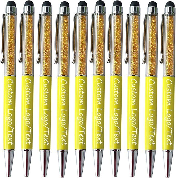 Customized Pens with Name/Logo - Touch Screen Stylus Ballpoint Pen, Perfect for Weddings, Business & Personalized Gifts (Yellow,500)