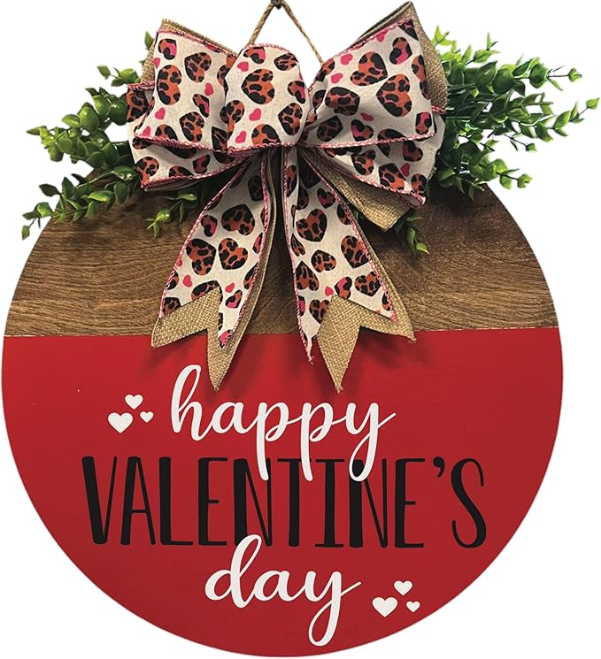 Wood front door sign Wood sign Home decor Welcome sign Sign for front door House warming gift Wedding gift (Happy Valentine's Day(UV014(A60) S005), 18" Width)