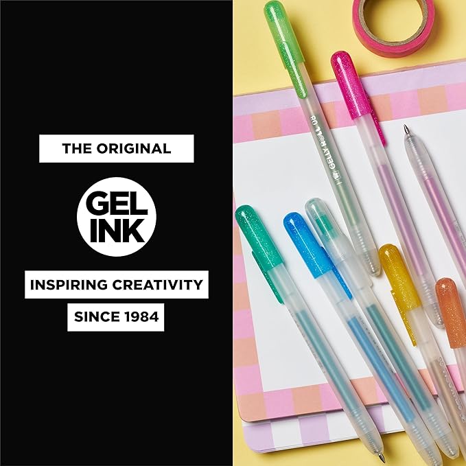 SAKURA Gelly Roll Retractable Gel Pens Colored - Stardust Glitter Gel & Medium Point - for Journaling, Art, or Drawing - with Assorted Colored Ink - 10 Pens