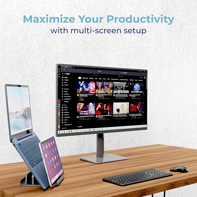 TEFONIA Vertical Laptop Stand Holder 5 Slots, Aluminum Space-Saving Laptop Holder, Adjustable Size Dock Tabletop Desk Organizer 3 Slot + 2 for Apple MacBook/Surface/PC/Tablet/iPad/iPhone (Space Gray)