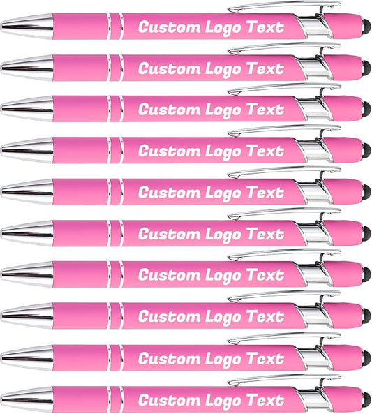 HEYZARDA Personalized Pens with Name Text Logo Custom Ballpoint Pen for Business Office Events with Stylus for Touchscreen 20 Pcs Rose