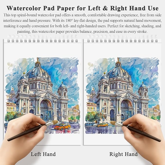 Fuxi Watercolor Notebook 8.5" x 11", 140 lb Cold Press Watercolor Paper, 32 Sheets (64 Pages) Water Color Paper Pad, Art Supplies for Adults Painting, Gouache & Ink.