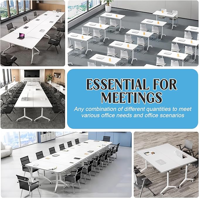 Conference Table,55.1''Folding Conference Room Table for 4-12 People,Mobile Flip Top MeetingTraining Table with Different Coulor and Styles for Offices, Classrooms,Meeting Room (4, 47.2''C)
