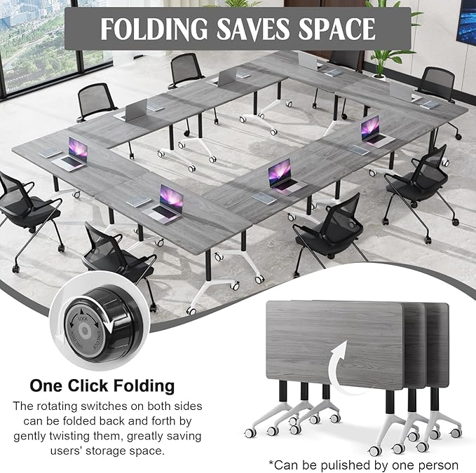 JEHUJD Conference Table,55.1''Folding Conference Room Table for 4-12 People,Mobile Flip Top MeetingTraining Table with Different Coulor and Styles for Offices, Classrooms,Meeting Room (4, F)