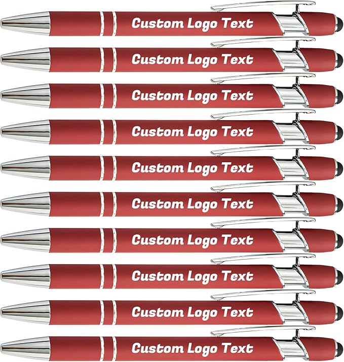HEYZARDA Personalized Pens with Name Text Logo Custom Ballpoint Pen for Business Office Events with Stylus for Touchscreen 50 Pcs Wine