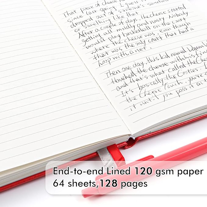 5 Pack Journal Notebook Bulk for School, Feela Hardcover Business Notebooks Classic Ruled Lined Journals with Pen Holder for Work Note Taking, with 5 Black Pens, 120 GSM, 5.1”x8.3”, A5, Red