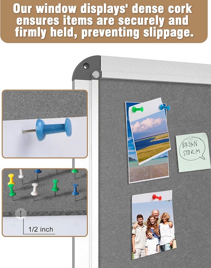 Mifuro 38"x28" Enclosed Bulletin Board, Lockable Weather-Resistant Aluminum Cork Noticeboard for School & Office, Silver Frame w/Grey Flet