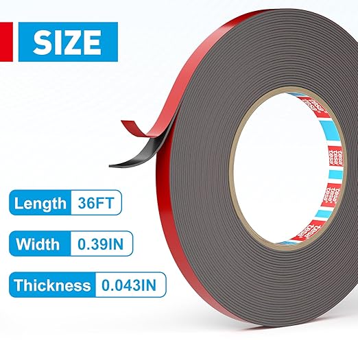 EMITEVER Double Sided Tape Heavy Duty, Tesa Adhesive Mounting Tape Waterproof(2 Pack), 0.39IN x 36FT Strong Acrylic Foam Tape for Walls, Automotive, Home Office Decor