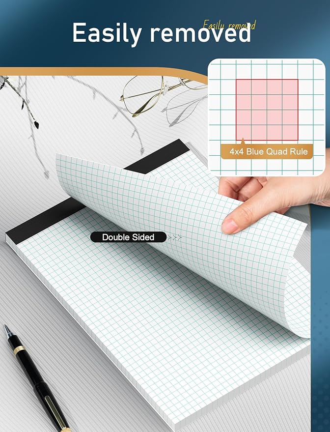 Zaviko Grid Paper Pads 8.5 x 11, 3 Pack, 4x4 Blue Quad Graph Paper Pads 8.5 x 11, White Quadrille Pad, Easy Tears Off, Cardboard Backing, Grid Notebook 8-1/2" x 11", 70 GSM Graft Paper, 30 Sheets/Pad