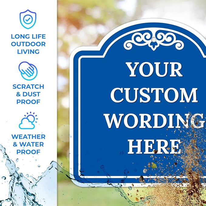 Custom Decorative Sign, Personalized Metal Sign for Business, Driveway, Home, Airbnb, Office Door Plaque, Blue Background, 24x24 Inches, ACM, Fade Resistant, Made in USA