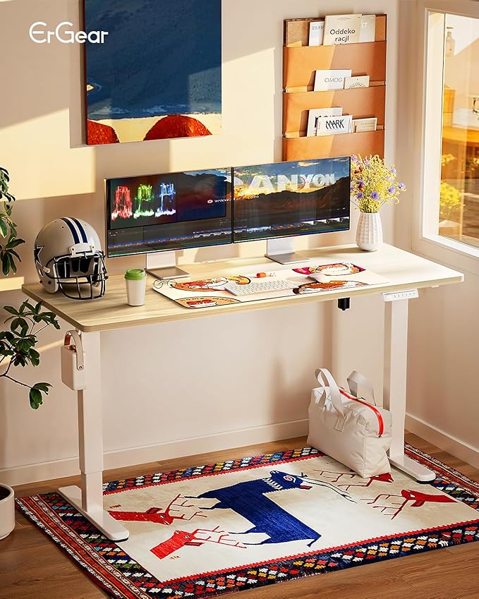 Ergear Height Adjustable Electric Standing Desk, 63x 28 Inches Sit Stand up Desk, Large Memory Computer Home Office Desk (Natural) (EGESD7N)