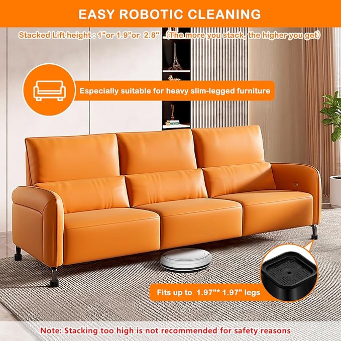 shouwuhho 6 Pack Furniture Risers Adjustable Bed Risers Heavy Duty Lifts Height 1", Square Stackable Bed Risers 1, 2 or 3 Inch for Desk Leg Table Couch Sofa Chair Bed Frame Legs Dorm, Black