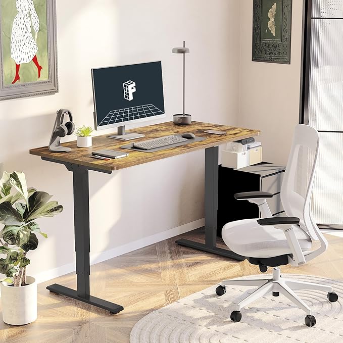 FlexiSpot E6 3-Stage Dual Motor Electric Standing Desk 48 x 30 Sit Stand Up Desk, Holds 220 lbs, Adjustable Height w/ Memory Presets, One-Piece Special Walnut Desktop & Black Frame, Ships in 2 Boxes