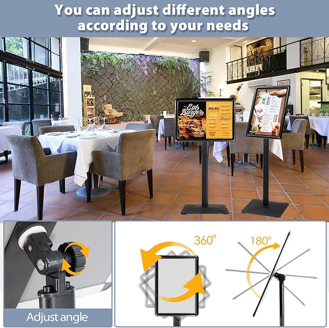 STANDNEE Heavy-duty Poster Stand Holder 11"x 17" Pedestal Floor Standing Sign Holder Vertical and Horizontal View Sign Display, Aluminum Snap Open Frame with Safety Corner, Black