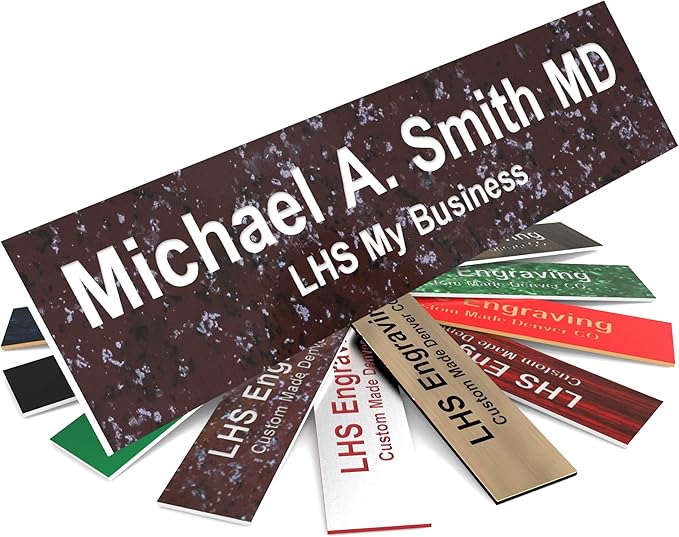Engraved Name Plates for Door Sign Personalized Cranberry Marble Pattern Plastic Plaque with White Letters - Made in USA 2x12 S5