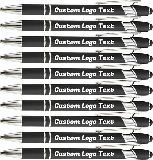 HEYZARDA Personalized Pens with Name Text Logo Custom Ballpoint Pen for Business Office Events with Stylus for Touchscreen 10 Pcs Black