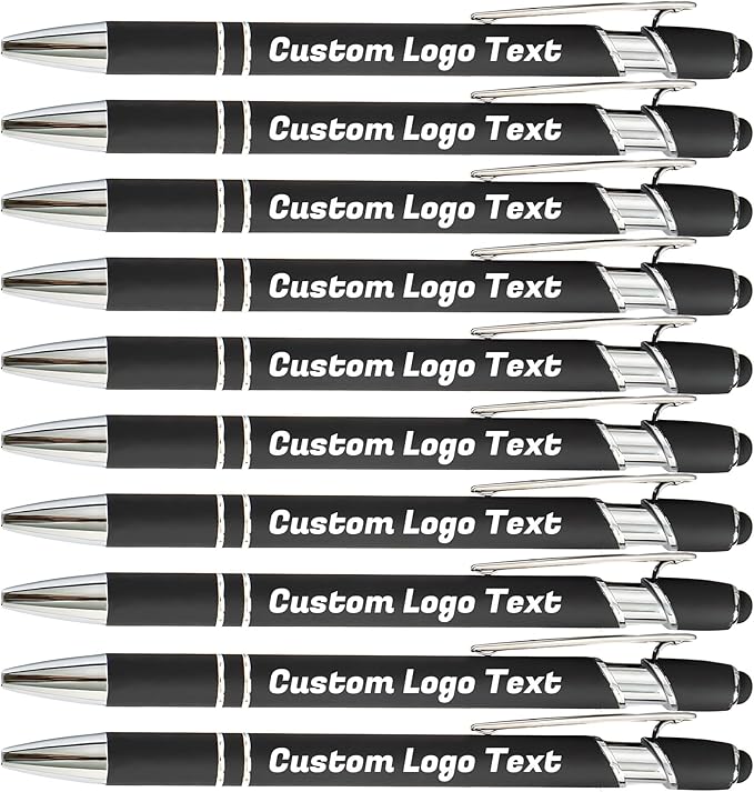 HEYZARDA Personalized Pens with Name Text Logo Custom Ballpoint Pen for Business Office Events with Stylus for Touchscreen 100 Pcs Black