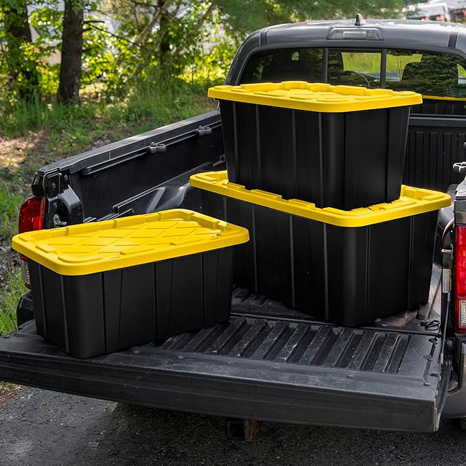 Sterilite 12-Pack Industrial Tote, Plastic Storage Container Bins with Lids, 17 Gallon - Heavy-Duty Organizing Containers for Closet, Bathroom, and Office